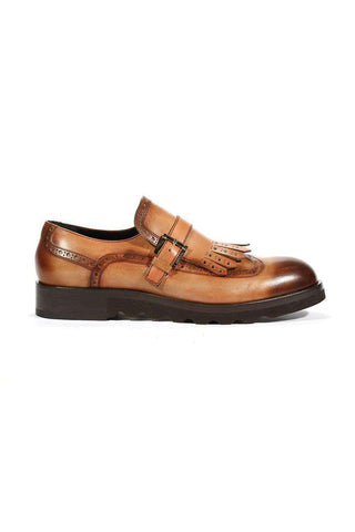 Cesare Paciotti Luxury Italian Men's Buckhold Loafers Camel/Brown Two Tone Tamponato Cuoio Designer Shoes (CPM5478)-AmbrogioShoes