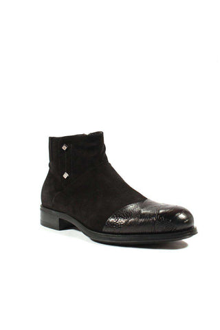 Cesare Paciotti Luxury Italian Men's Designer Shoes Struzzo Black Vit Cam Suede / Lizard Claw Boots (CPM2565)-AmbrogioShoes