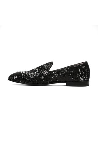 Cesare Paciotti Luxury Italian Men's Paillettes Black Silver Formal Loafers (CPM5107)-AmbrogioShoes