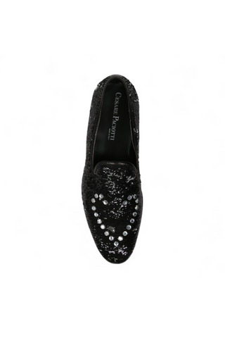 Cesare Paciotti Luxury Italian Men's Paillettes Black Silver Formal Loafers (CPM5107)-AmbrogioShoes