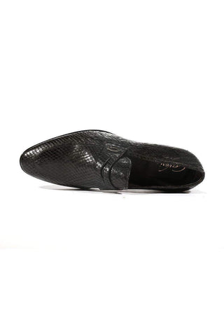 Corvari Designer Men's Designer Shoes Rio Black Snake Textured Leather Loafers (COR1005)-AmbrogioShoes