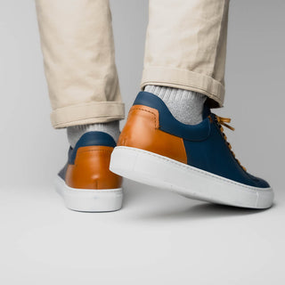 Zelli Italia Diaz Men's Shoes Navy Rubberized Calf-Skin Leather Sneaker (ZEL1062)