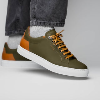 Zelli Italia Diaz Men's Shoes Olive Rubberized Calf-Skin Leather Sneaker (ZEL1062)