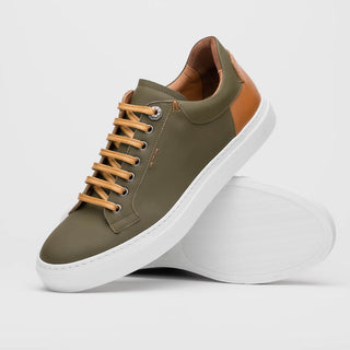 Zelli Italia Diaz Men's Shoes Olive Rubberized Calf-Skin Leather Sneaker (ZEL1062)