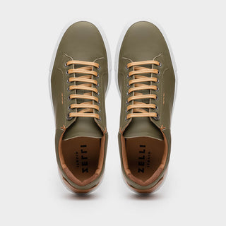 Zelli Italia Diaz Men's Shoes Olive Rubberized Calf-Skin Leather Sneaker (ZEL1062)