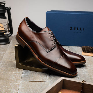 Zelli Italia Enzo Men's Shoes Chestnut Calf-Skin Leather Cap-toe Oxford (ZEL1040)