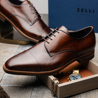 Zelli Italia Enzo Men's Shoes Chestnut Calf-Skin Leather Cap-toe Oxford (ZEL1040)