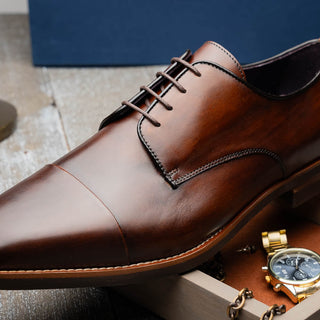 Zelli Italia Enzo Men's Shoes Chestnut Calf-Skin Leather Cap-toe Oxford (ZEL1040)