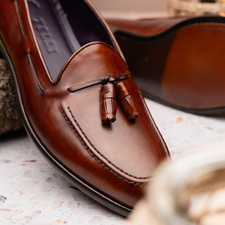 Zelli Italia Franco Men's Shoes Cognac Calf-Skin Tassel Loafer (ZEL1027)