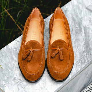 Zelli Italia Franco Men's Shoes Tobacco Suede Calf-Skin Tassel Loafer (ZEL1025)