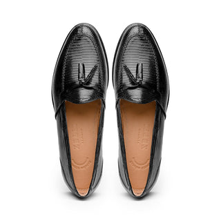 Zelli Italia Franco Men's Shoes Black Teju Lizard Skin Tassel Loafer (ZEL1006)