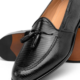 Zelli Italia Franco Men's Shoes Black Teju Lizard Skin Tassel Loafer (ZEL1006)