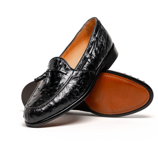 Zelli Italia Franco Men’s Shoes Black Ostrich Skin Tassel Loafer (ZEL1015)