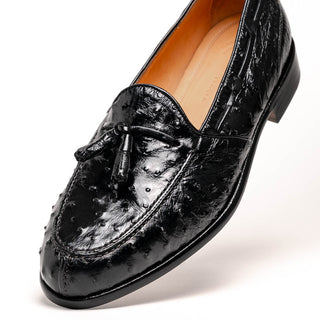 Zelli Italia Franco Men’s Shoes Black Ostrich Skin Tassel Loafer (ZEL1015)
