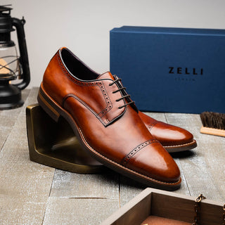 Zelli Italia Giovanni Men's Shoes Cognac Calf-Skin Leather Cap-toe Oxford (ZEL1038)