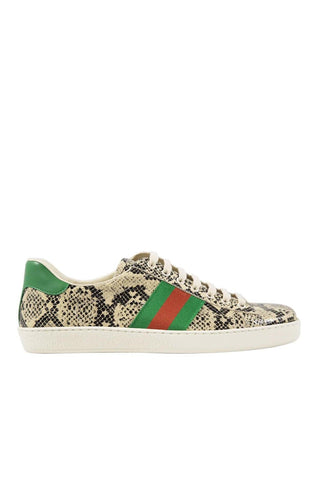 Gucci 386750 19Y30 9771 Natural, Green & Red Python Print / Cafl-Skin Leather Casual Sneakers (GGM1724)-AmbrogioShoes