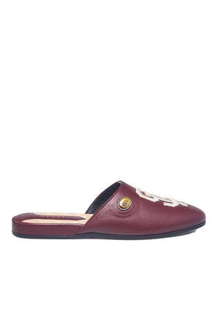 Gucci 540586 Bordeaux Calf-Skin Leather 'SF' Embroidered Slip-On Mules (GGM1728)-AmbrogioShoes