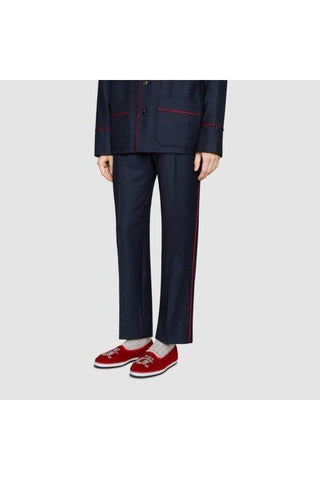 Gucci 574881 FAS60 6472 Red Velvet 'AM' Appliqué Slip-On Loafers (GGM1726)-AmbrogioShoes