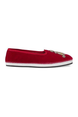 Gucci 574881 FAS60 6472 Red Velvet 'AM' Appliqué Slip-On Loafers (GGM1726)-AmbrogioShoes