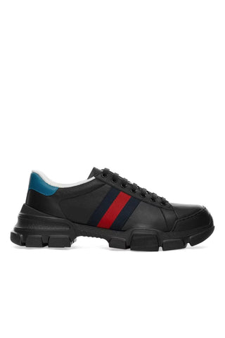 Gucci 624701 Nathane Black, Red & Blue Calf-Skin Leather Web Casual Sneakers (GGM1729)-AmbrogioShoes