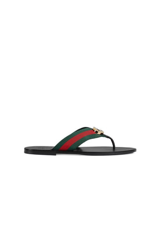Gucci 630307 H9020 8476 Black, Red & Green Calf-Skin leather / Fabric Sandals (GGM1722)-AmbrogioShoes