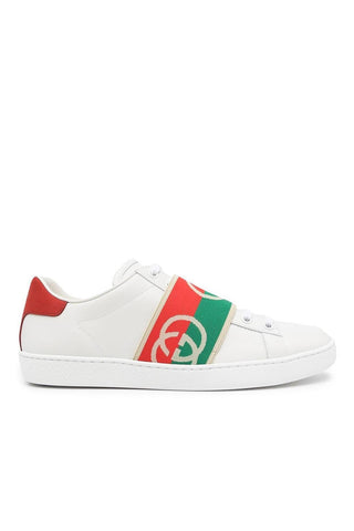 Gucci 643488 Ace White, Red & Green Calf-Skin Leather Web Casual Sneakers (GGM1725)-AmbrogioShoes
