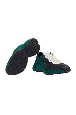 Gucci 746101 FAB4D 1059 Green, Black & White Nylon GG Supreme Rhyton Sneakers (GGM1741)-AmbrogioShoes