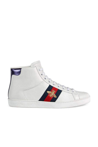 Gucci Bee Ace High-Top Sneakers White Leather Men's Trainers 501803 DOPE0 (GGM1702)-AmbrogioShoes