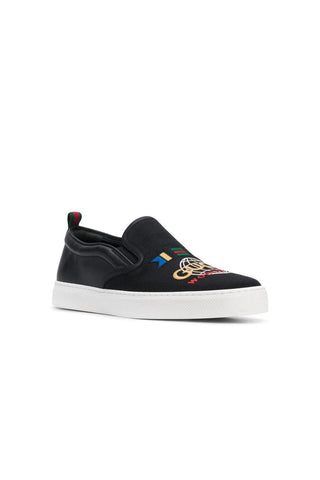 Gucci Dublin Black Worldwide Sewed Cotton / Calf-Skin Leather Slip-On Sneakers (GGM1712)-AmbrogioShoes
