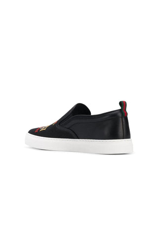 Gucci Dublin Black Worldwide Sewed Cotton / Calf-Skin Leather Slip-On Sneakers (GGM1712)-AmbrogioShoes