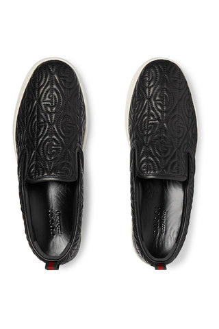 Gucci Dublin Men's Quilted Sneakers Black Leather Slip-On Shoes (GGM1709)-AmbrogioShoes