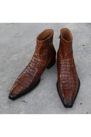 Jo Ghost 2727 BIS Crocodile Print / Leather Ankle Boots-AmbrogioShoes