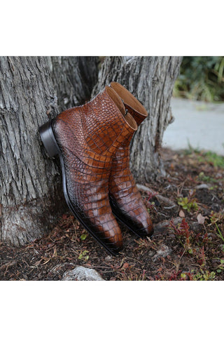 Jo Ghost 2727 BIS Crocodile Print / Leather Ankle Boots-AmbrogioShoes
