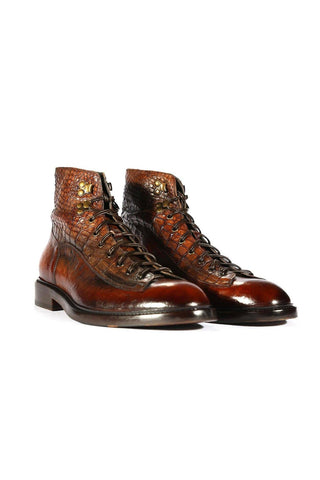 Jo Ghost 2833 Crust Crocodile Print / Buffalo Leather Boots (JG5304)-AmbrogioShoes