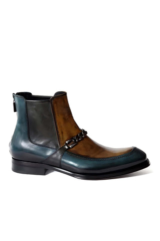 Jo Ghost 4749 Turquoise, Cognac & Gray Calf-Skin Leather Ankle Boots (JG5356)-AmbrogioShoes