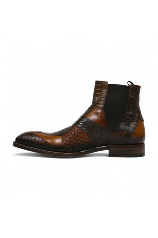 Jo Ghost 4776 Brown Multi Texture Print Leather Boots (JG5365)-AmbrogioShoes