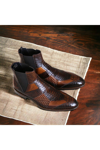 Jo Ghost 4776 Brown Multi Texture Print Leather Boots (JG5365)-AmbrogioShoes