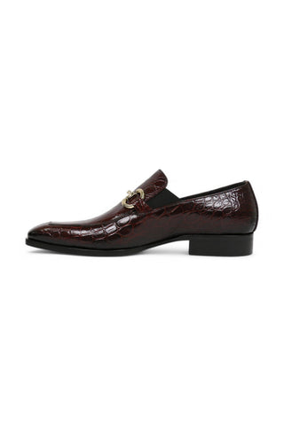 Jo Ghost 4956 Burgundy Crocodile Print Leather Horsebit Loafers (JG5368)-AmbrogioShoes