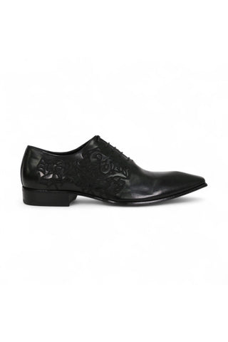 Jo Ghost Men's Designer Shoes Parma Doc Col Nero Embroidered Leather Oxfords (JG2201)-AmbrogioShoes