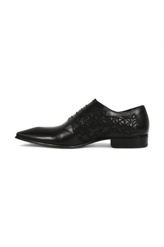 Jo Ghost Men's Designer Shoes Parma Doc Col Nero Embroidered Leather Oxfords (JG2201)-AmbrogioShoes