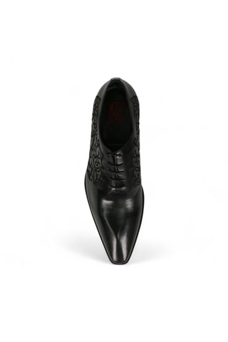 Jo Ghost Men's Designer Shoes Parma Doc Col Nero Embroidered Leather Oxfords (JG2201)-AmbrogioShoes