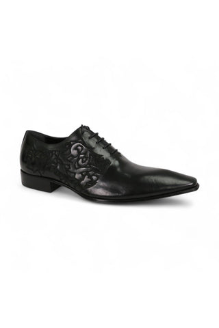 Jo Ghost Men's Designer Shoes Parma Doc Col Nero Embroidered Leather Oxfords (JG2201)-AmbrogioShoes