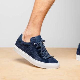Zelli Italia Kobe Men's Shoes Navy Crocodile Print Goat-Skin Suede Sneaker (ZEL1059)