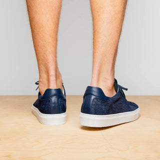 Zelli Italia Kobe Men's Shoes Navy Crocodile Print Goat-Skin Suede Sneaker (ZEL1059)