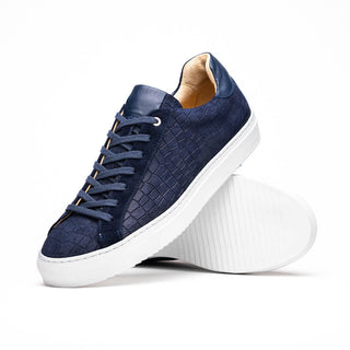 Zelli Italia Kobe Men's Shoes Navy Crocodile Print Goat-Skin Suede Sneaker (ZEL1059)