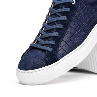 Zelli Italia Kobe Men's Shoes Navy Crocodile Print Goat-Skin Suede Sneaker (ZEL1059)