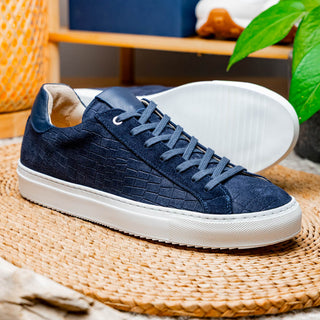 Zelli Italia Kobe Men's Shoes Navy Crocodile Print Goat-Skin Suede Sneaker (ZEL1059)