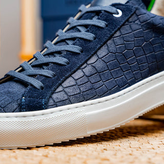 Zelli Italia Kobe Men's Shoes Navy Crocodile Print Goat-Skin Suede Sneaker (ZEL1059)