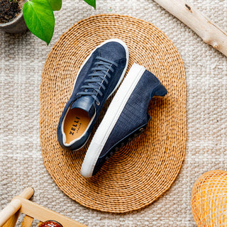 Zelli Italia Kobe Men's Shoes Navy Crocodile Print Goat-Skin Suede Sneaker (ZEL1059)