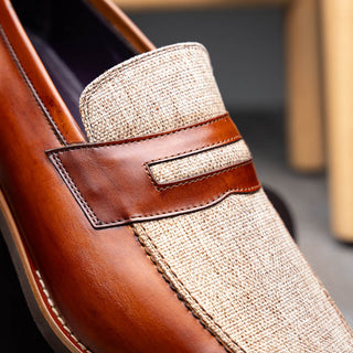 Zelli Italia Lago Men's Shoes Cognac Calf-Skin Leather Slip-On Penny Loafer (ZEL1022)